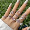 wholesale S925 Silver Cross-Border Hot-Selling Women's Ring, Small and Exquisite, Advanced Sense, Fresh and Elegant, Princess Pink Diamond Heart-Shaped Butterfly Ring Hand Accessory-0-0