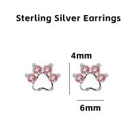 wholesale 925 Sterling Silver Cartoon Cat Ear Studs, Hypoallergenic, Versatile, Small And Exquisite, High-end Ins Style, No Need To Remove-Pink Diamond Cat Paw Earrings
