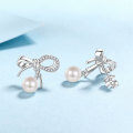 wholesale 925 Silver Natural Freshwater Pearl Earrings with Micro-Paved Moissanite Bow Tie Studs-0-2