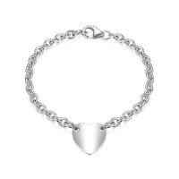 wholesale 925 Sterling Silver Heart-shaped Pendant Heavy-duty Chain Ins Minimalist Niche Luxury High-end Bracelet-Bracelet-White Gold-16cm 925 Silver