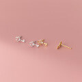 wholesale S925 Sterling Silver Minimalist Hollow-Out Floral Key Stud Earrings Korean Style Cute and Fresh Diamond-Accented Earrings G9926-0-0