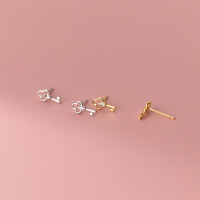 wholesale S925 Sterling Silver Minimalist Hollow-Out Floral Key Stud Earrings Korean Style Cute and Fresh Diamond-Accented Earrings G9926-S925 silver pair silver 925 silver