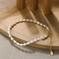 wholesale S925 Sterling Silver Cloud-Pattern Bracelet with Oval Natural Freshwater Pearls, French Minimalist and Versatile Style, Wholesale from Manufacturer-6mm baroque pearl, 14K gold > 925 silver