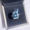 wholesale S925 Sterling Silver Square Aquamarine Ring New Blue Adjustable Topaz Index Finger Ring-0-1