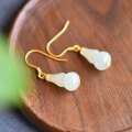 wholesale 925 silver gold-plated metal with gourd and Hetian jade earrings for certificate ancient-style jade ear hook cheongsam Hanfu ear accessories-0-5