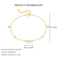 wholesale S925 Sterling Silver Sweet Bow Necklace With Zircon,，。-L927-Gold 925 Silver