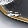 wholesale S925 Sterling Silver Retro Minimalist English Letter "Good Luck" Ring, Stylish Vintage Hong Kong Style Index Finger Ring for Women-0-1