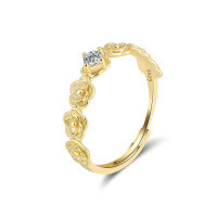 wholesale 925 Sterling Silver Geometric Zircon Jewelry For Women-925 sterling silver, 14K gold, adjustable opening, 1.48g 925 silver