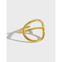 wholesale S925 Sterling Silver JF218 Korean-style Open Ring, Minimalist Geometric Hollow Circle, Small Fashionable Statement Ring for Women-Platinum [No. 16/Adjustable]>Opening adjustable