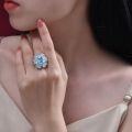 wholesale 925 Sterling Silver Sea Blue 10*12mm Luxury High-End Niche Design 4ct Oval Ring Size 5-9-0-1