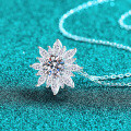 S925 Sterling Silver Moissanite Sunflower Pendant Necklace-0-0