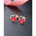 wholesale 925 Sterling Silver Red Heart Stud Earrings for Women, Small and Minimalist Peach Heart Earrings, New Rose Gold Earrings-0-0