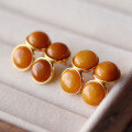 wholesale S925 Sterling Silver Simple Natural Chinese Style Antique Beeswax Yellow Amber Bead Earrings-0-2