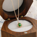 wholesale S925 Silver Plated 14K Gold French Retro Indie Style Diopside Necklace-0-3