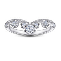 wholesale 925 Silver Cross-Border New Crown Zircon Flower Crown Ring for Women, Pure Silver High-End Niche V-Shape Wholesale from Manufacturers-Platinum US size 7#