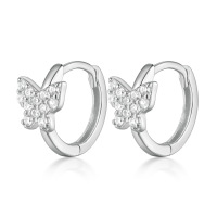 wholesale 925 Sterling Silver Micro-Inlaid Zircon Butterfly Hoop Earrings with Ear Clasps, Insect-Inspired Fashion, Pastoral Style, Fresh and Sweet Ear Clasps-Platinum