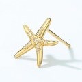 wholesale 925 Silver Gold-Plated White Zircon Starfish Earrings for Women, Japanese Light Luxury Style, Simple Ocean Vacation Theme Star Earrings-0-2