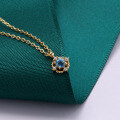 wholesale Metal: 925 silver plated with 14K gold Wholesale direct from manufacturer, Korean style small and minimalist beaded edge hollowed-out necklace with blue topaz pendant collarbone chain-0-2