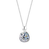 S925 Sterling Silver Amazon Fashion Square Moissanite Pendant Necklace-S925 sterling silver + 3-carat moissanite  925 silver