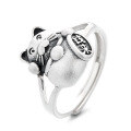 wholesale S925 sterling silver retro Chinese-style cute 3D lucky cat ethnic auspicious open ring-0-6