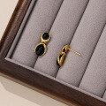 wholesale 925 Sterling Silver French Black Onyx Earrings Women Small Design Luxury Trendy Minimalist Versatile-0-3