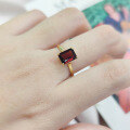 wholesale S925 Sterling Silver Ins Square 175ct Gemstone Ring Inlaid with Natural Garnet Peridot Small Fresh Ring-0-2