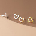 wholesale S925 silver hollow heart-shaped stud earrings, Korean-style simple and sweet, with diamond accents Model M01682-0-0