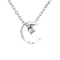 wholesale S925 Sterling Silver Chanel-style C-Loop Quilted Pattern with Zircon Accent Necklace, Simple and Fresh Lady-like Pendant Accessory-0-4