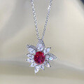 wholesale 925 Silver Zhuo Zhifan New 2-Carat Pigeon Blood Red Necklace, Extravagantly Set with Full Diamonds, Fashionable and Versatile, Hot Seller in Europe and America-0-0
