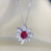 wholesale 925 Silver Zhuo Zhifan New 2-Carat Pigeon Blood Red Necklace, Extravagantly Set with Full Diamonds, Fashionable and Versatile, Hot Seller in Europe and America-N271 Red Diamond 925 Silver