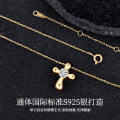 Sterling Silver Cross Pendant Necklace with Moissanite, Fashion Jewelry-0-0