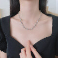 wholesale S925 Sterling Silver Trendy Bohemian Style Handmade Linked Heart Necklace Women's Minimalist Design Collarbone Chain-0-0