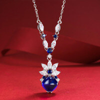 wholesale S925 Silver with 8*8mm Royal Blue Sugar Loaf Zircon, New from MuJing Jewelry-N345 Royal Blue Sugar Tower Necklace 925 Silver