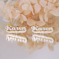 wholesale Metal Double Layer Two-Tone Heart-shaped Minimalist Versatile Personalized Name Earrings-Two-color