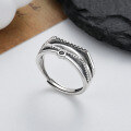 wholesale S925 Sterling Silver Irregular Multi-Layer Black Zircon Ring Sweet and Cool Punk Style Hot Selling Versatile Band-0-0
