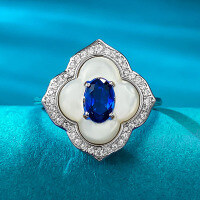 wholesale S925 silver ring with white mother-of-pearl inlay and 4*6mm royal blue, fashionable, delicate, vintage-style, elegant, live-streaming collection-R833 Blue Diamond>No. 7