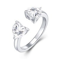 925 Silver Square Moissanite Open Ring, Women's Light Luxury High-End Fashion Minimalist Style.-R15638 Moissanite 6.5/1 carat * 2 stones  US size 5/Hong Kong size 11