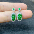 wholesale S925 silver natural Guatemalan jade leaf earrings, trendy Chinese style design, popular on Xiaohongshu-0-3