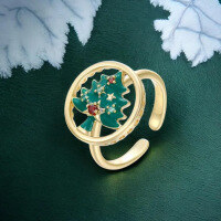wholesale S925 Sterling Silver Red Elk Full Body Christmas Tree Adjustable Ring, Stylish and Fashionable Cross-Border Women's Gift-BZ0714-Gold Adjustable opening