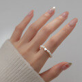 wholesale S925 Silver Pearl Beaded Heart Ring, Smooth Heart Shape Index Finger Ring R00211-0-1