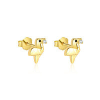 wholesale S925 Sterling Silver Animal Black Zircon Light Luxury Earrings, Women's Fashion Retro Trendy Minimalist Earrings-E5115-Gold/Pair 925 Silver