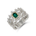 wholesale S925 Silver Plated 14K Gold Japanese Retro Light Luxury Style Emerald Ring-0-4