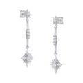 wholesale Metal: 925 Sterling Silver Zircon Octagram Star Earrings for Women, Long Minimalist Design, High-End Style-0-4