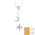 925 Silver Fashion Ins Style Star Moon Long Fringe Choker Necklace-0-5