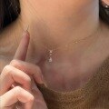 wholesale S925 Sterling Silver Star's Tear Three-Stone Pendant Necklace, Delicate Minimalist Waterdrop Zirconia Choker with Elegant Fluidity-0-0