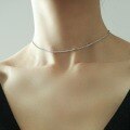 wholesale S925 Sterling Silver Full Sparkling Wave Choker Necklace, High-end Internet Famous Short Bare Chain Necklace D5448-0-2