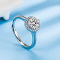 S925 Sterling Silver D Color Moissanite 1 Carat Full Diamond Ring, Adjustable Plated White Gold-0-0