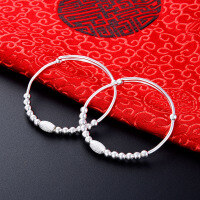 wholesale 999 Sterling Silver Baby Bracelet with Round Beads, Adjustable Sliding Bangle for Infants and Children (Unisex), Gift for Full Moon or First Birthday-A pair of baby bracelets (approximately 11.8 grams) >s990
