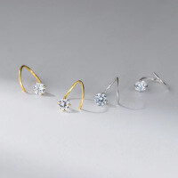 wholesale S925 Sterling Silver Fresh and Sweet Style Design Minimalist Single Diamond Twisted Spiral Ear Hook M06407-S925 silver pair gold 925 silver