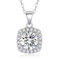 wholesale S925 Sterling Silver 5ct Moissanite Square Pendant Necklace, Amazon Cross-Border Hot Selling Luxury Fashion Jewelry for Wholesale-5 carat moissanite necklace>925 silver